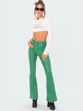 Edikted Green Faux Leather Flare Pants